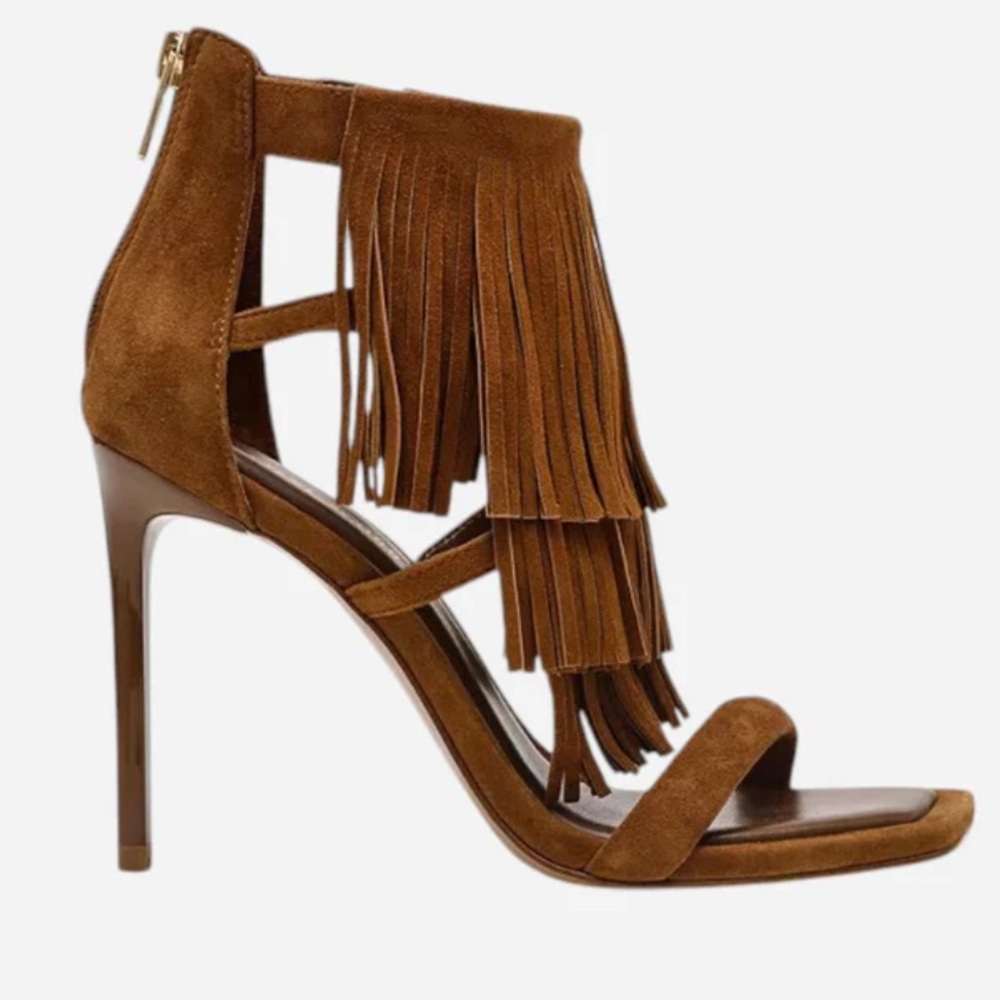 Brown, Strappy, Fringed Heels - size 7